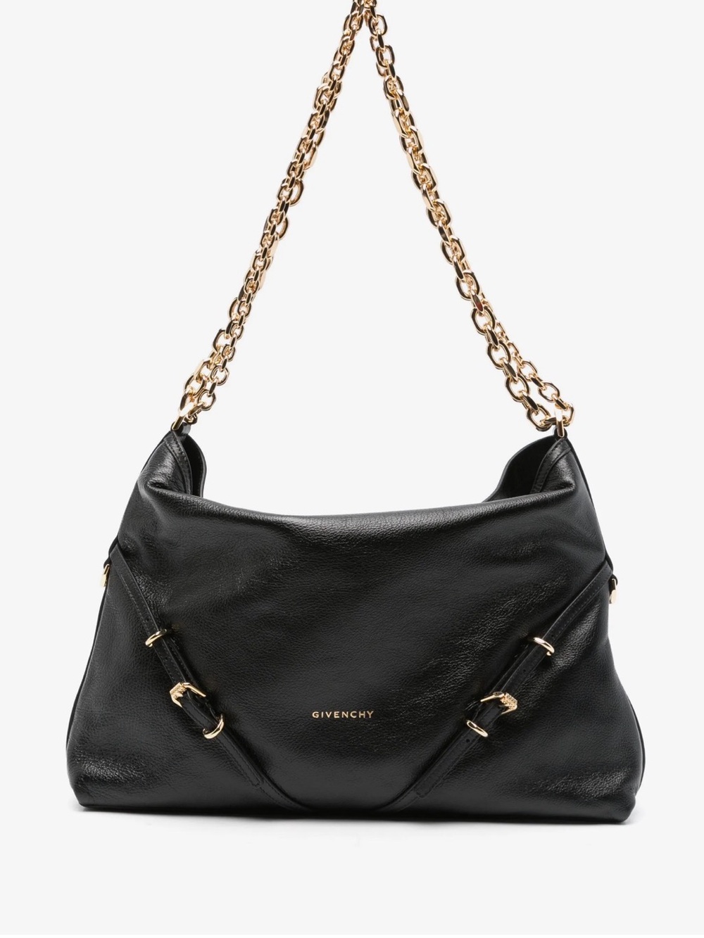 Medium Givenchy Black Leather Voyou Shoulder Bag with Gold Chain Strap